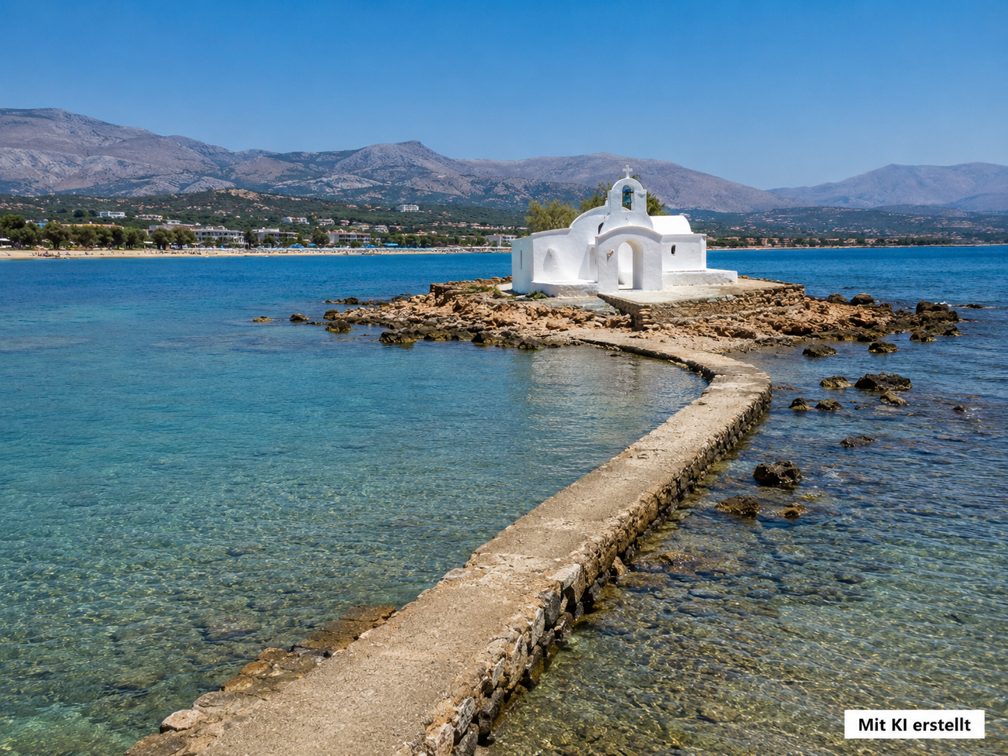 Kapelle Agios Nikolaos im Meer bei Georgioupolis auf Kreta